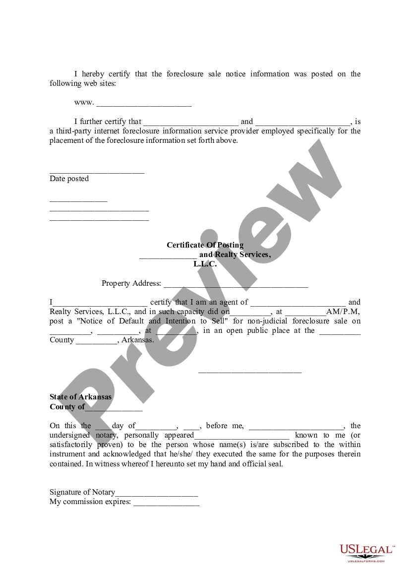 Arkansas Affidavit of Mailing and Compliance With Statutory Notice ...