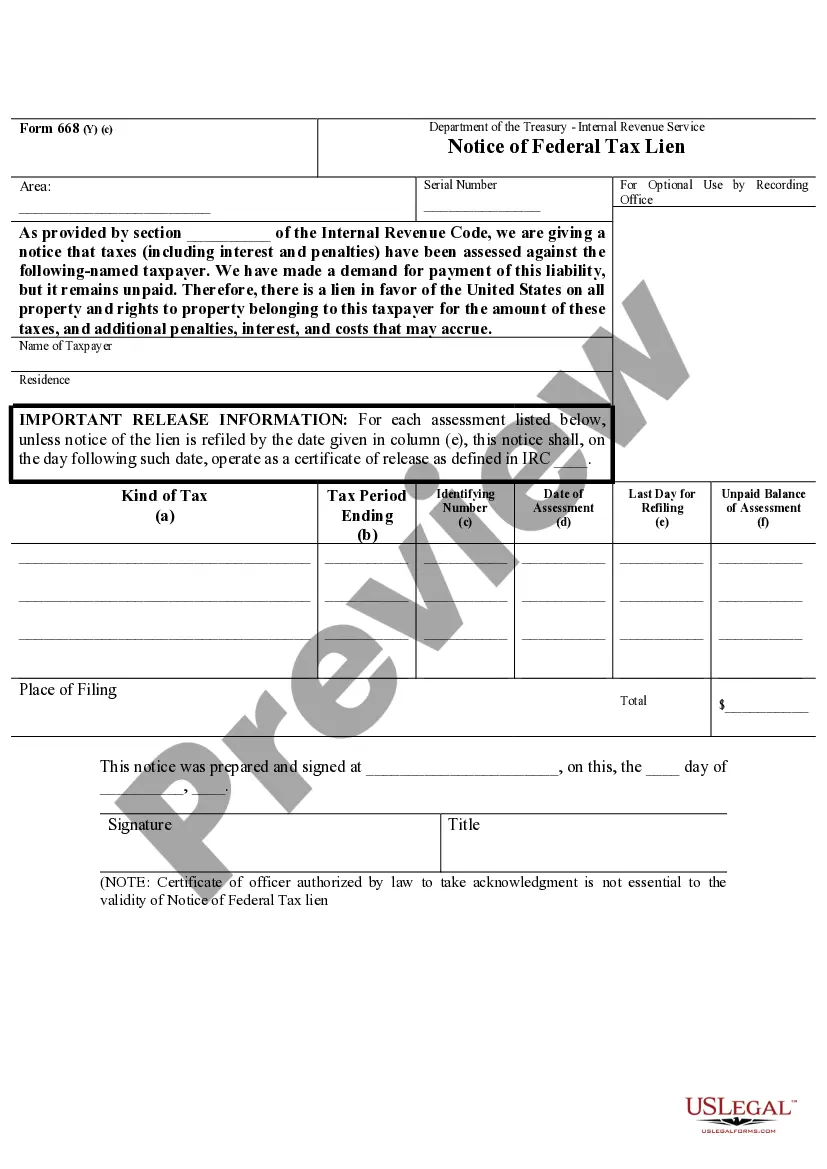 Preview Department of the Treasury -Internal Revenue ServiceNotice of Federal Tax Lien