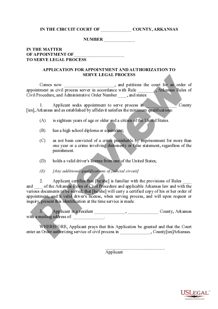 Preview Order of Appointment as Process Server