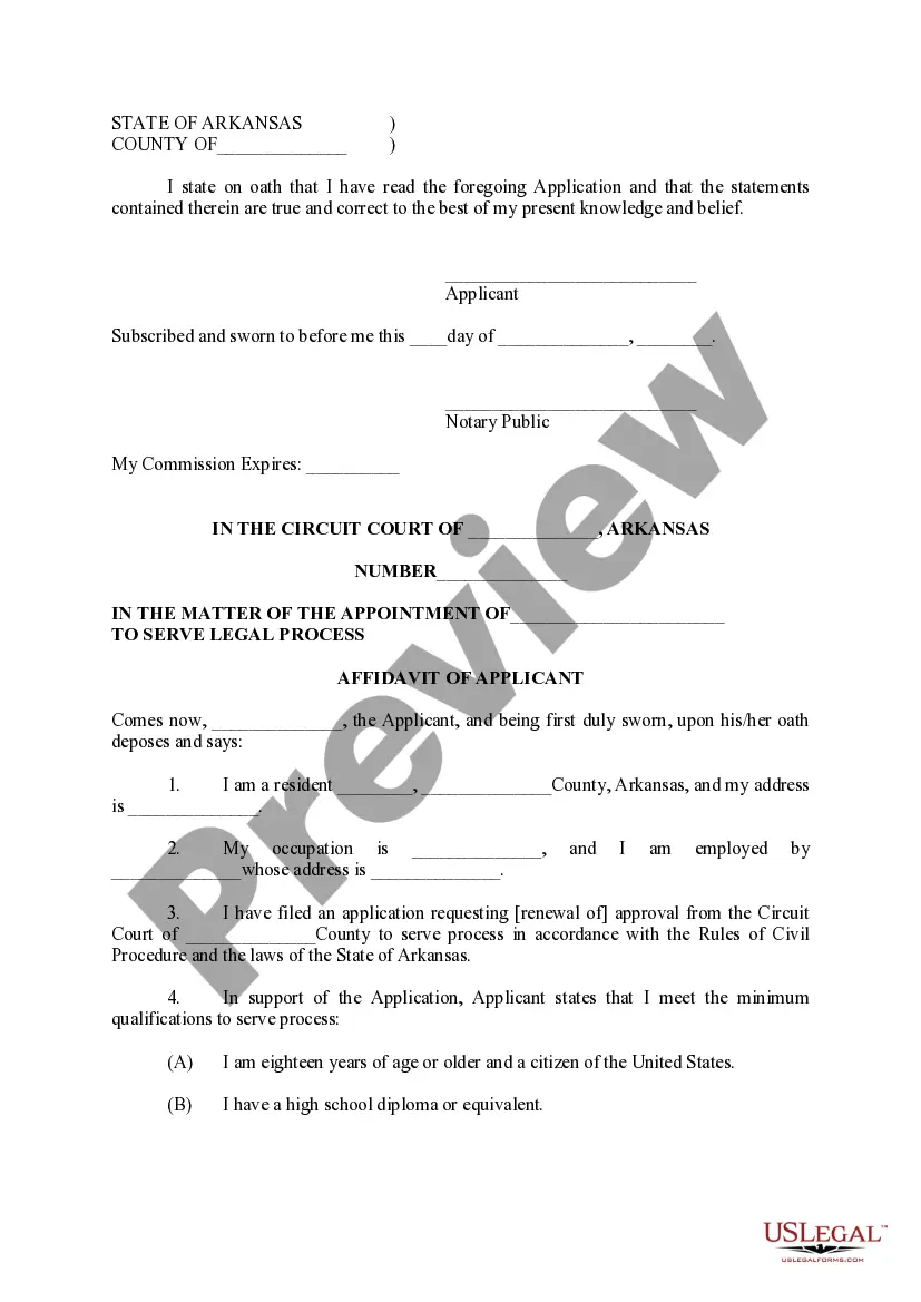 Preview Order of Appointment as Process Server