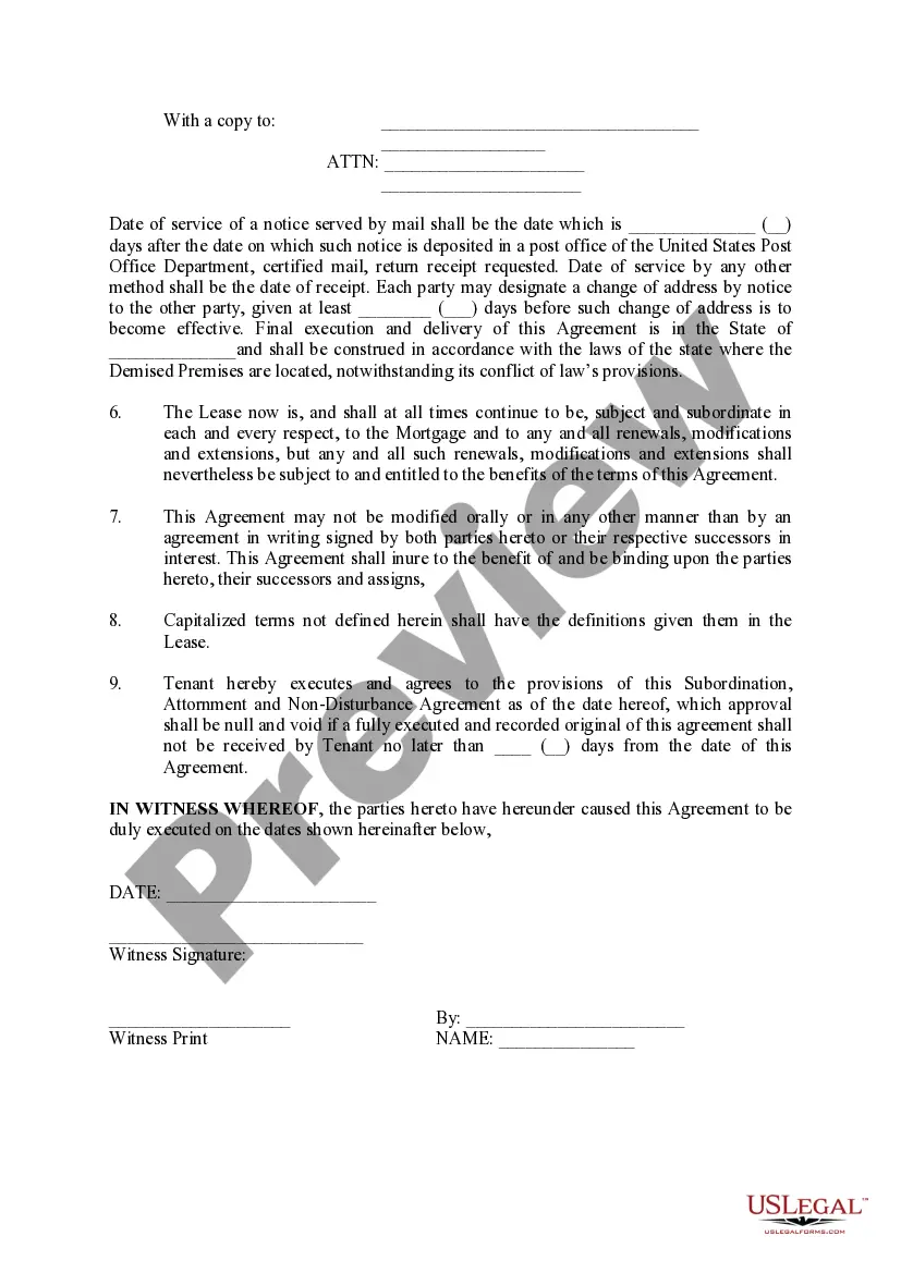 Preview Subordination, Attornment And Non-Disturbance Agreement