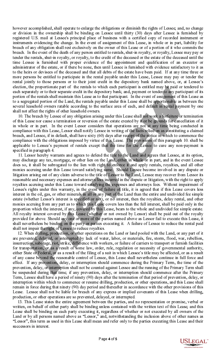 Preview Producers 88 Rental Form / Shut-In / Pooling Provision Oil and Gas Lease