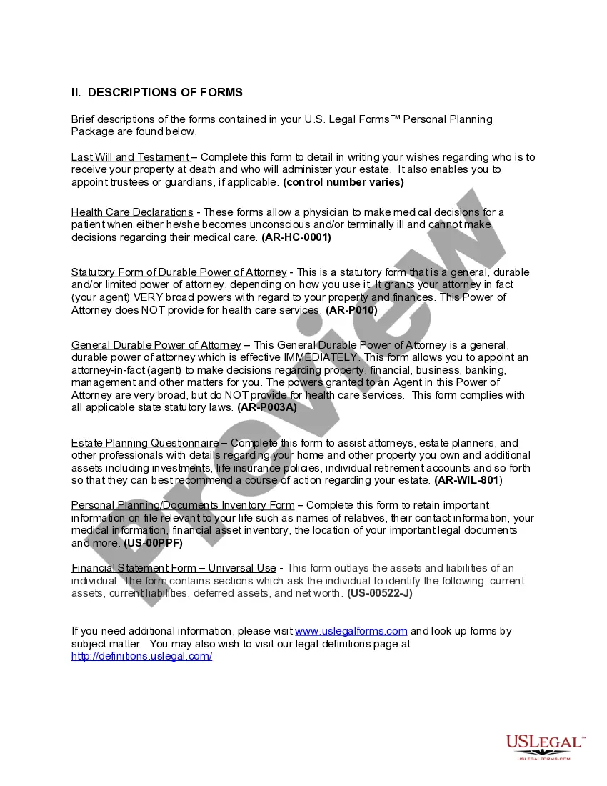 Get Arkansas Life Documents Planning Package, including Will, Power of Attorney and Living Will Preview Arkansas Life Documents Planning Package, including Will, Power of Attorney and Living Will