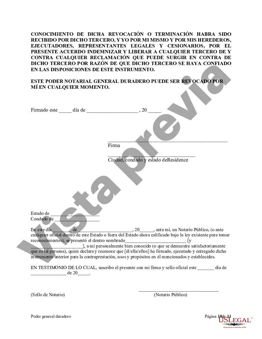 Preview Poder general duradero para la propiedad y las finanzas o efectivo financiero en caso de incapacidad