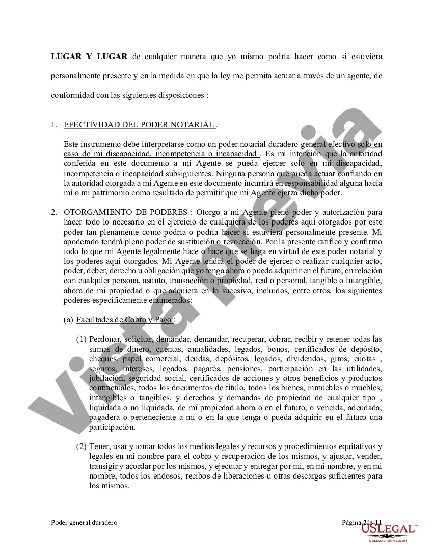 Preview Poder general duradero para la propiedad y las finanzas o efectivo financiero en caso de incapacidad