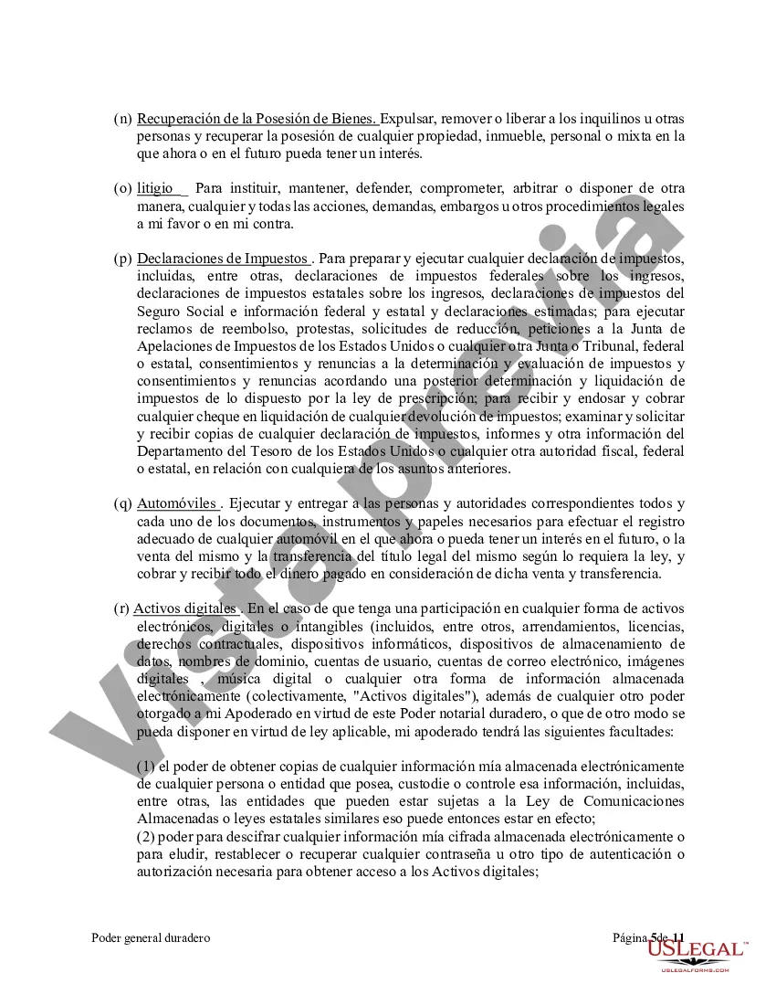 Preview Poder general duradero para la propiedad y las finanzas o efectivo financiero en caso de incapacidad