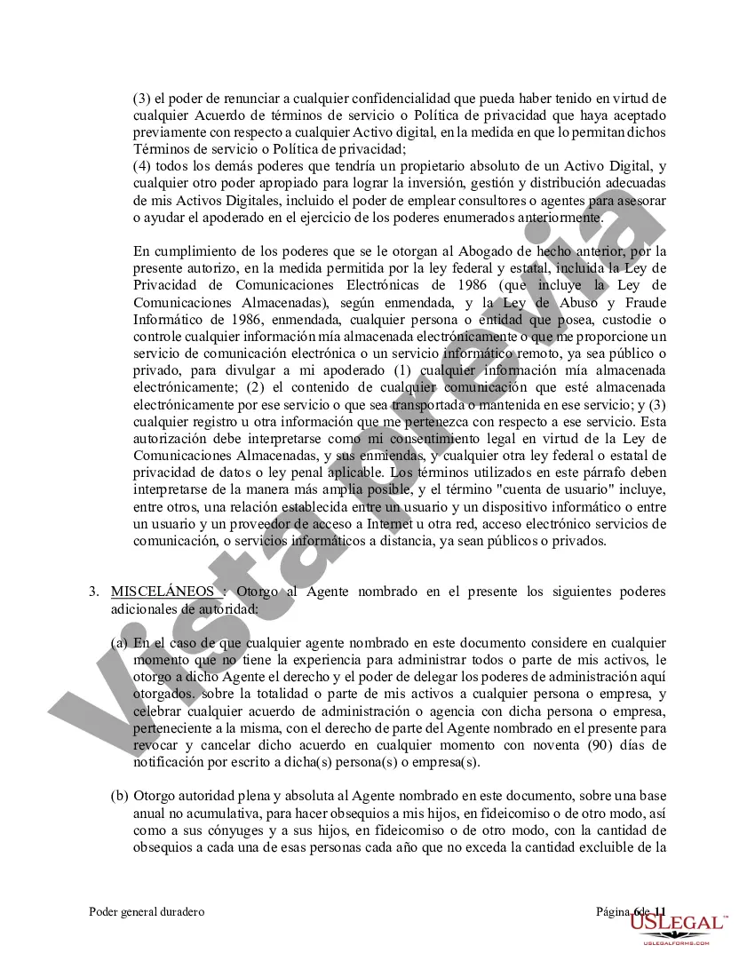 Preview Poder general duradero para la propiedad y las finanzas o efectivo financiero en caso de incapacidad