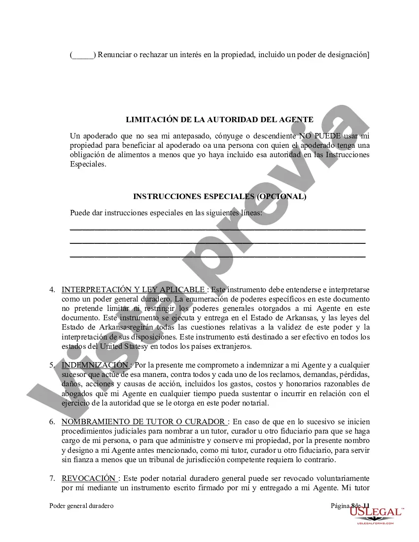 Preview Poder general duradero para la propiedad y las finanzas o efectivo financiero en caso de incapacidad
