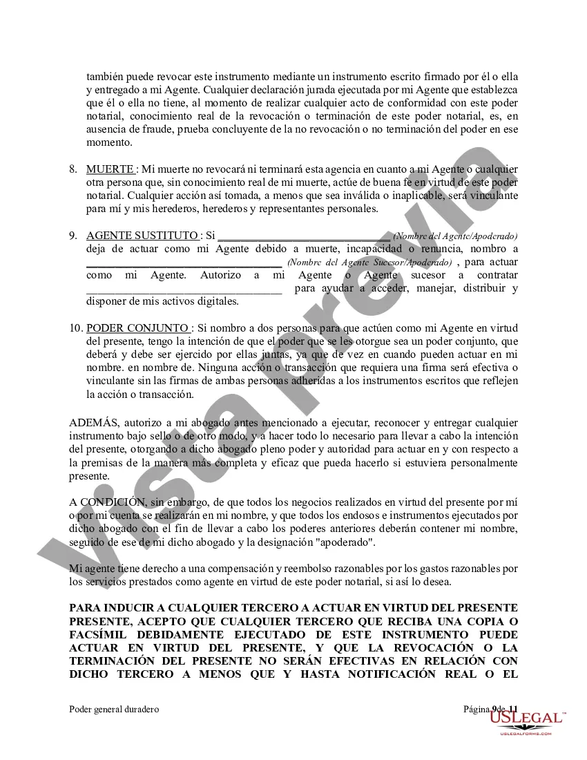 Preview Poder general duradero para la propiedad y las finanzas o efectivo financiero en caso de incapacidad