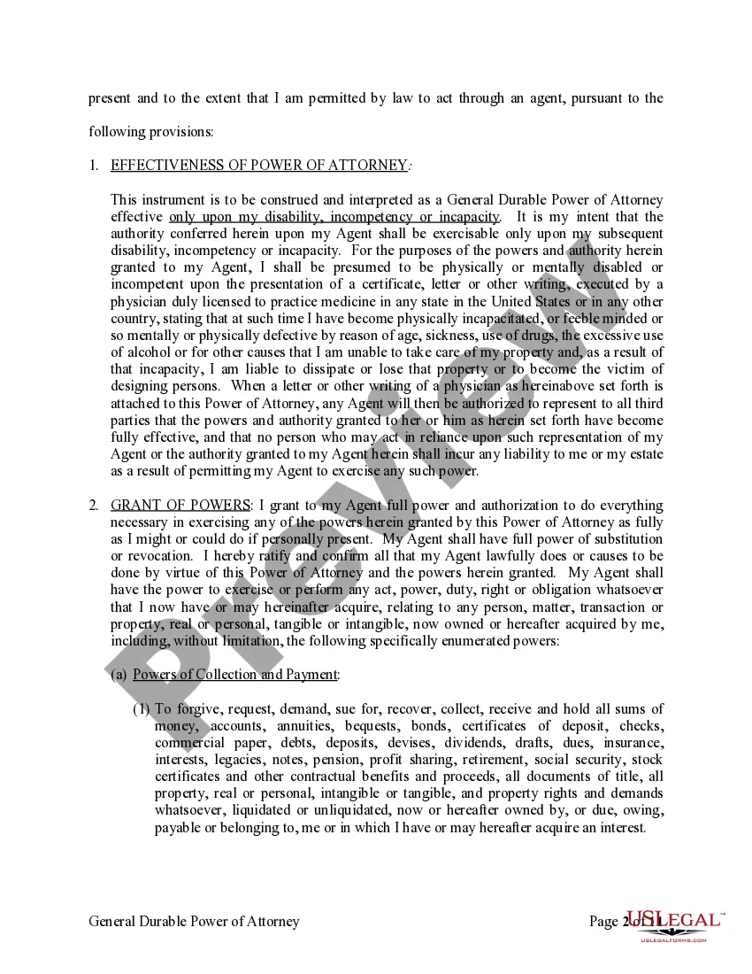 Preview General Durable Power of Attorney for Property and Finances or Financial Effective upon Disability