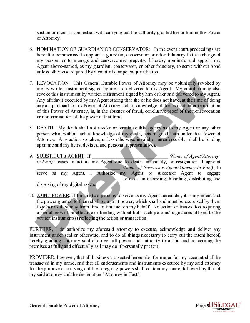 Preview General Durable Power of Attorney for Property and Finances or Financial Effective upon Disability