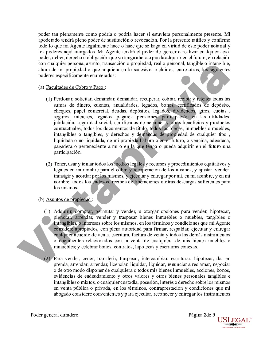 Preview Poder General Duradero para Bienes y Finanzas o Financiero Efectivo Inmediatamente