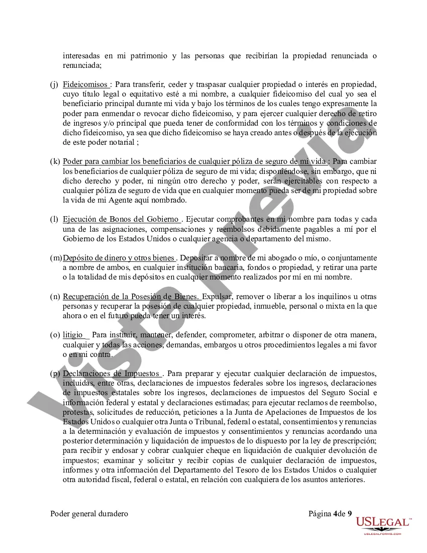 Preview Poder General Duradero para Bienes y Finanzas o Financiero Efectivo Inmediatamente