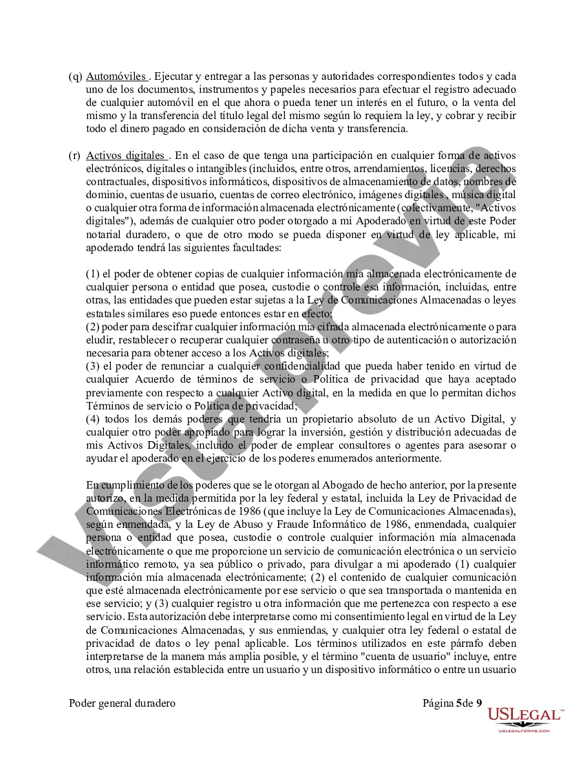 Preview Poder General Duradero para Bienes y Finanzas o Financiero Efectivo Inmediatamente