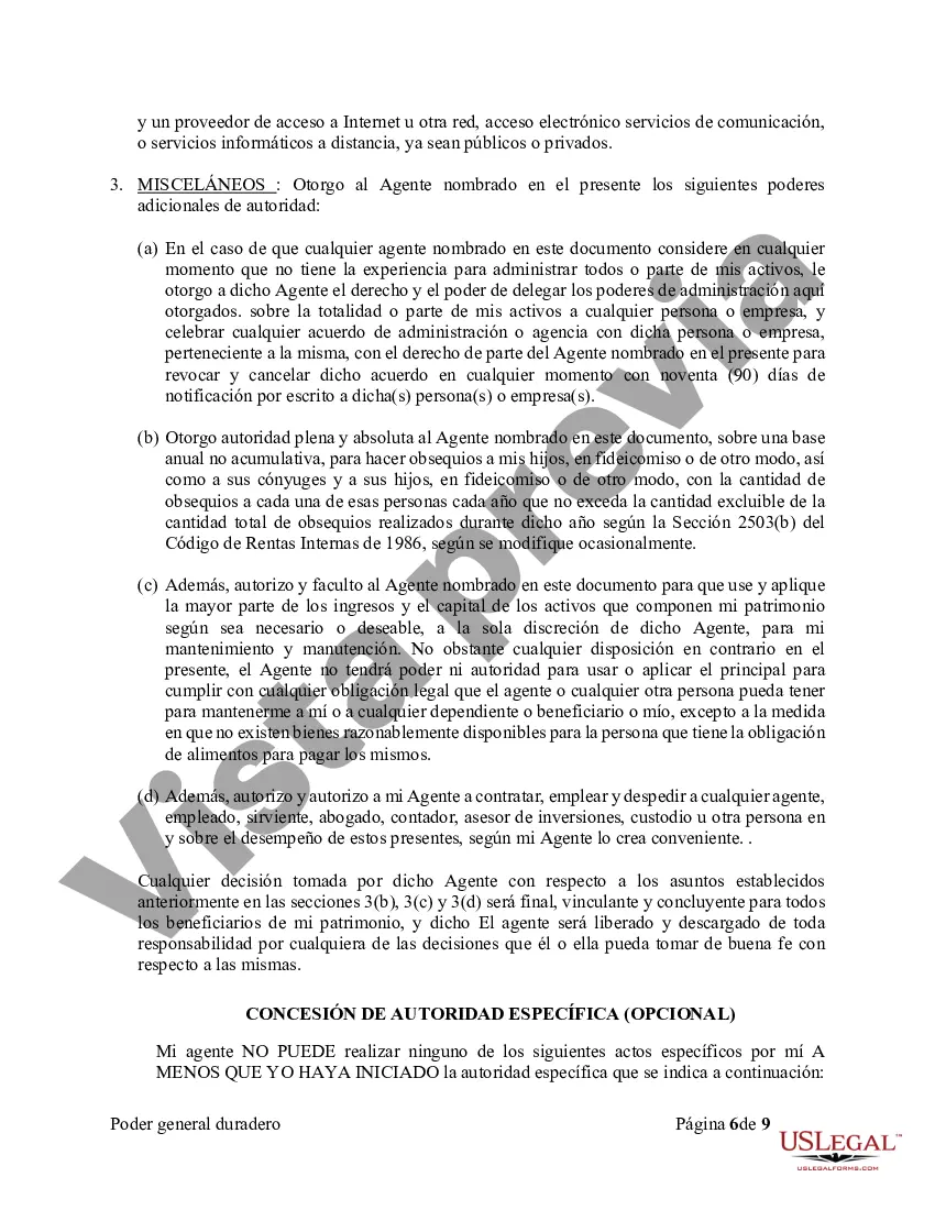 Preview Poder General Duradero para Bienes y Finanzas o Financiero Efectivo Inmediatamente