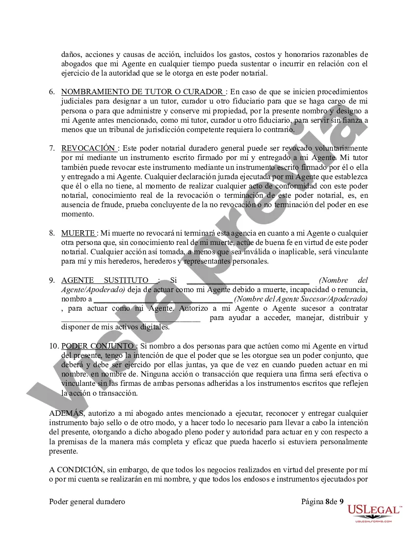 Preview Poder General Duradero para Bienes y Finanzas o Financiero Efectivo Inmediatamente