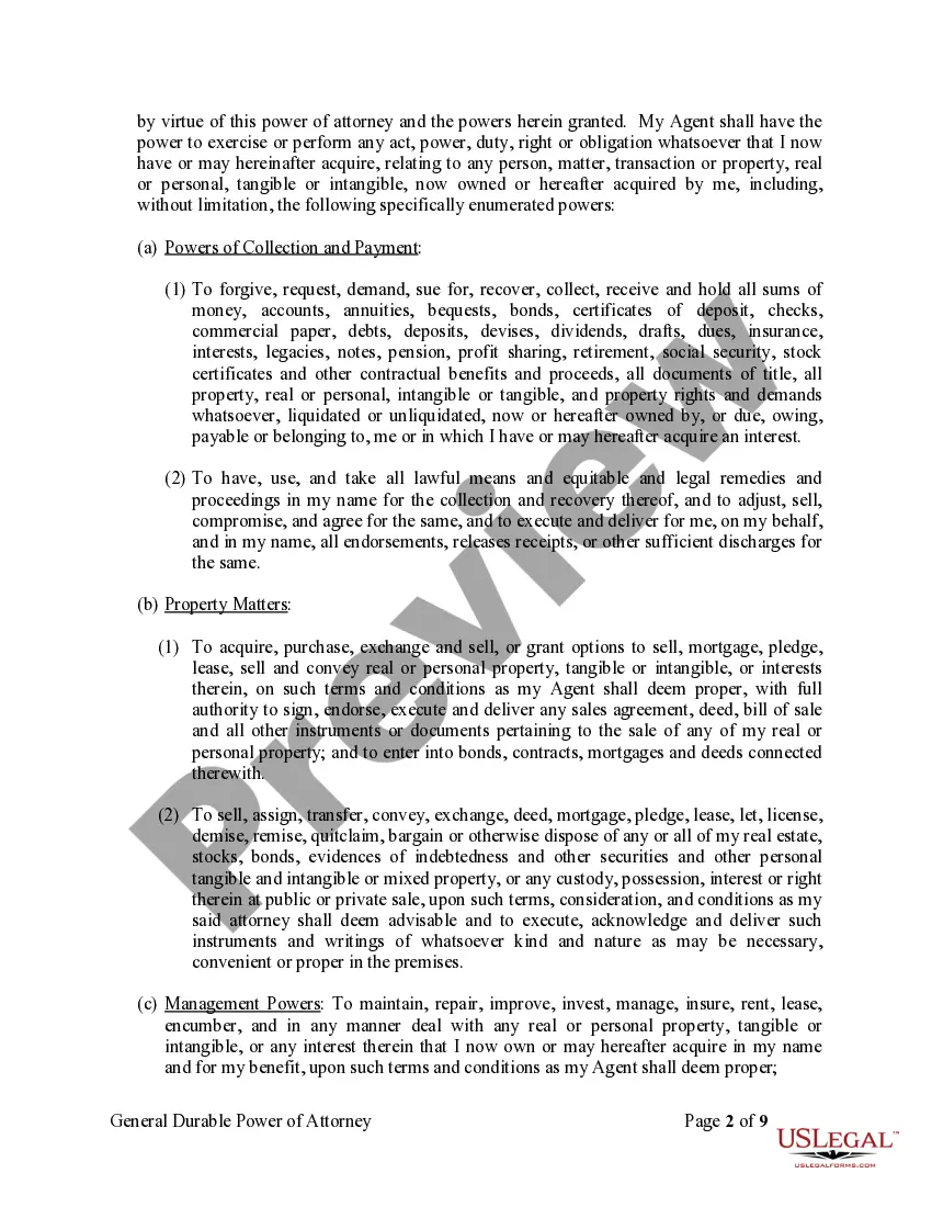 Preview General Durable Power of Attorney for Property and Finances or Financial Effective Immediately