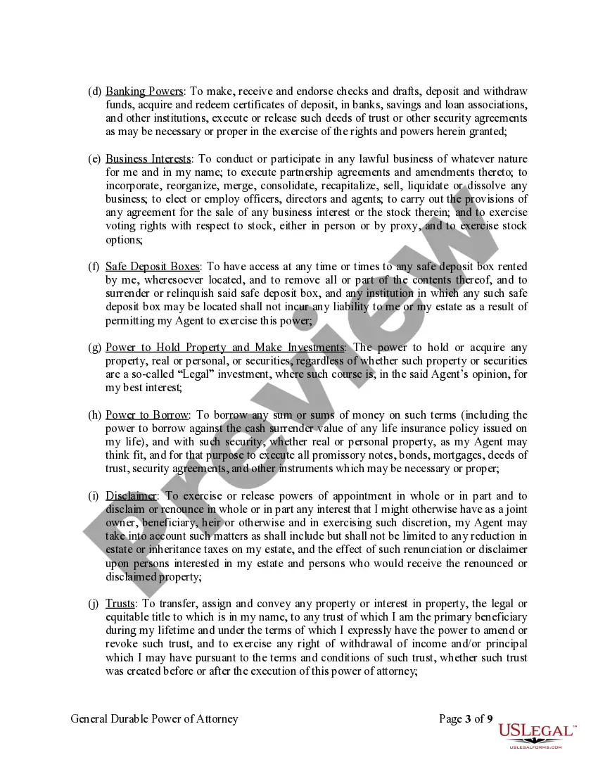 Preview General Durable Power of Attorney for Property and Finances or Financial Effective Immediately