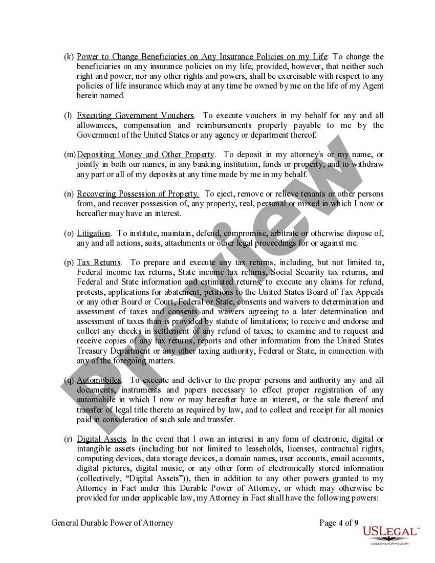 Preview General Durable Power of Attorney for Property and Finances or Financial Effective Immediately