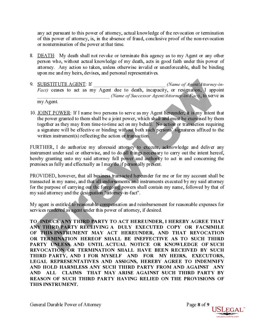 Preview General Durable Power of Attorney for Property and Finances or Financial Effective Immediately