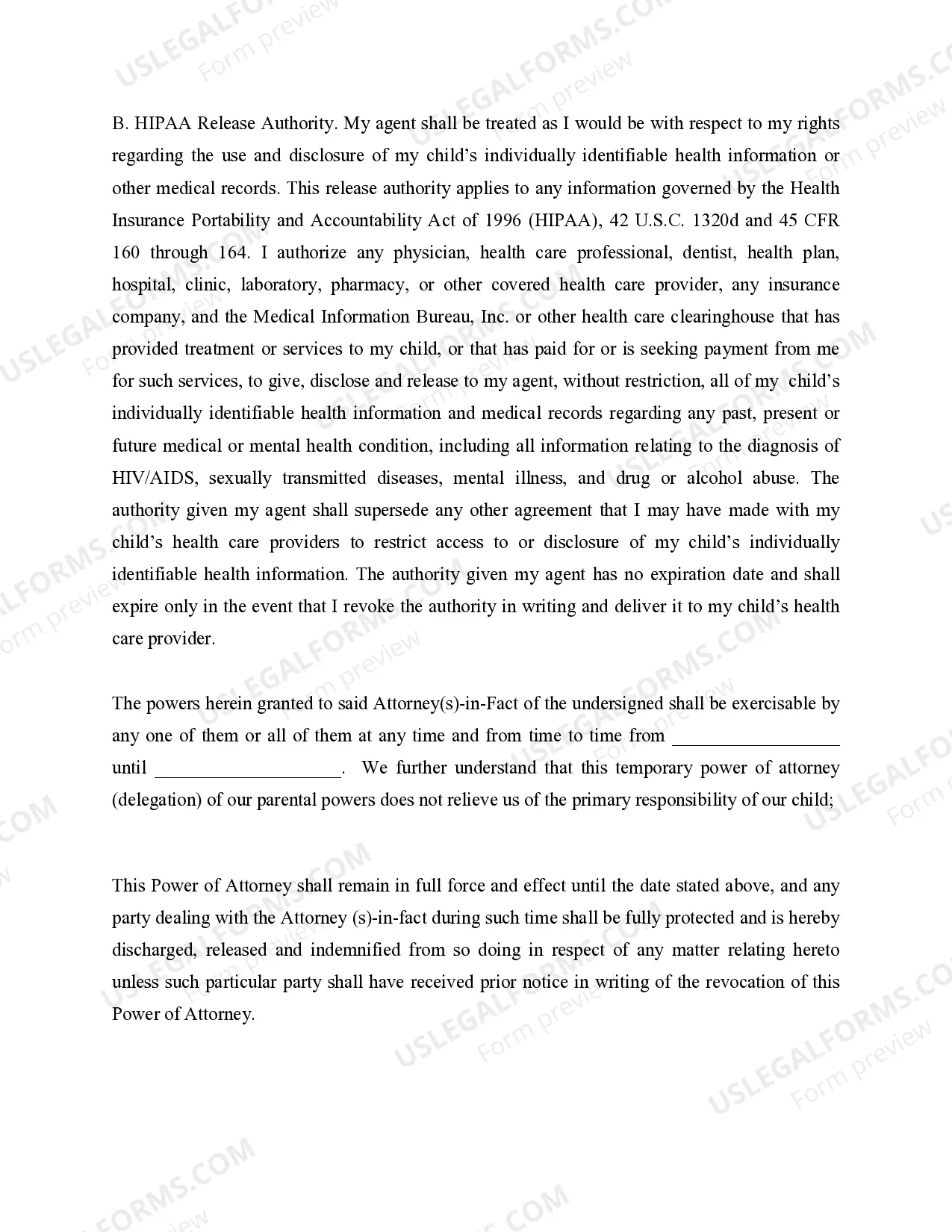 Preview Power of Attorney for Care and Custody of Child or Children