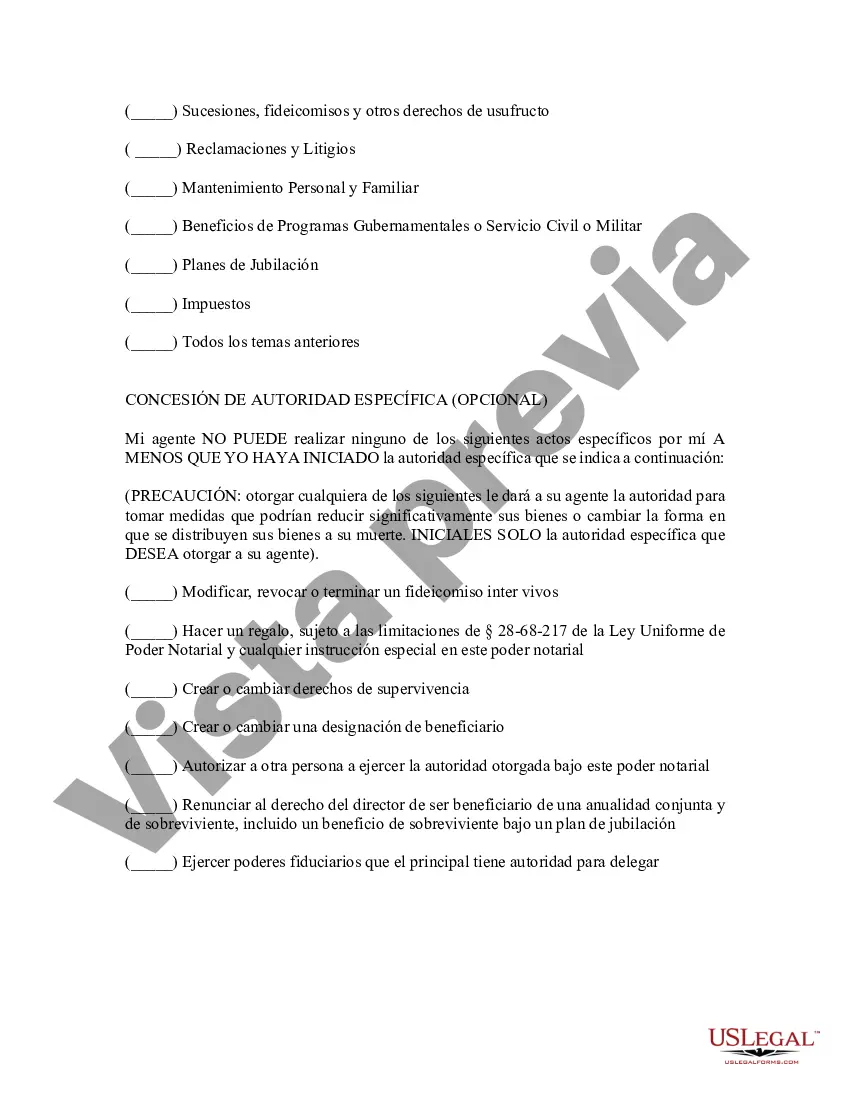 Preview Formulario estatutario Poder notarial para bienes - Disposiciones duraderas