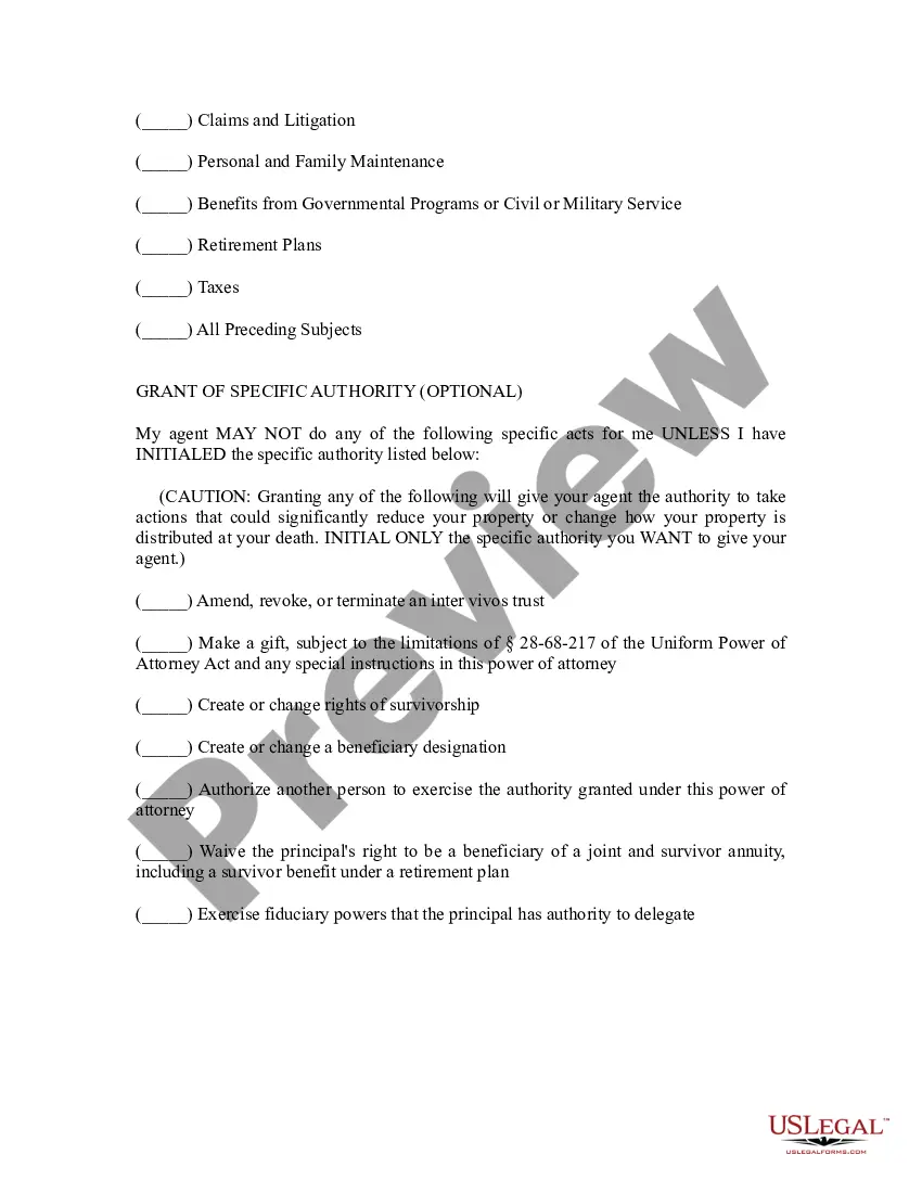 Preview Statutory Form Power of Attorney for Property - Durable Provisions