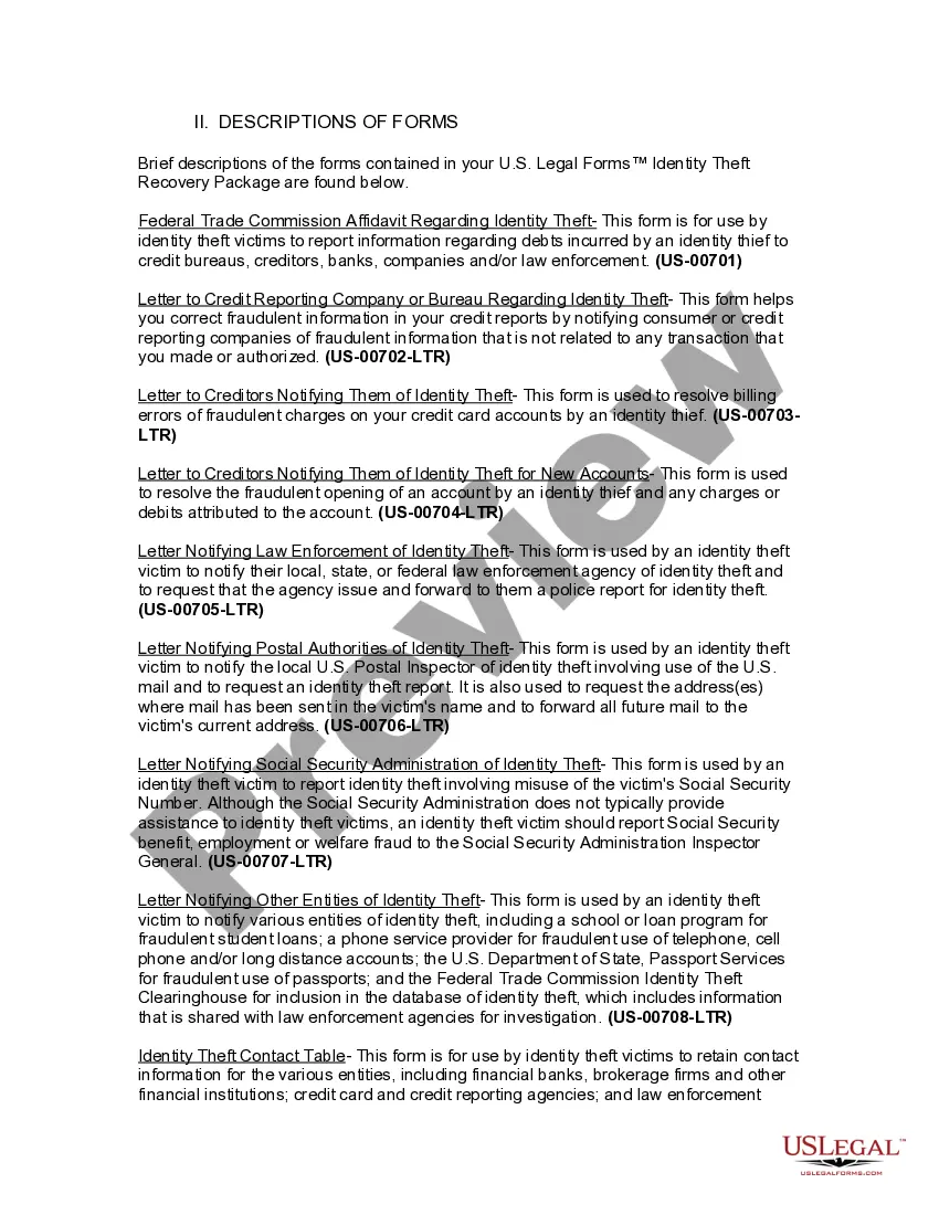 Preview Arkansas Identity Theft Recovery Package