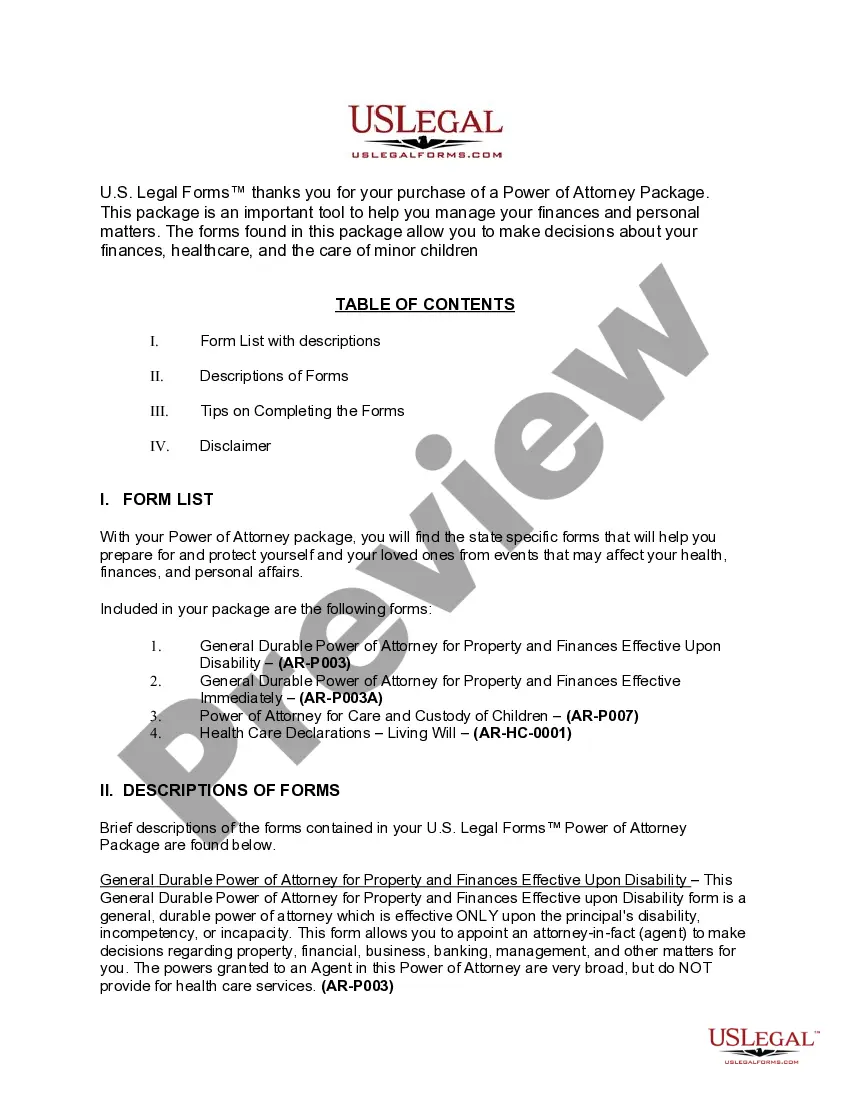 Preview Arkansas Power of Attorney Forms Package