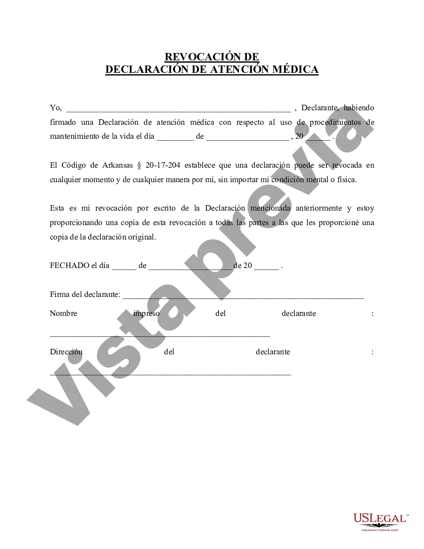 Preview Poder notarial y revocación de atención médica para Arkansas