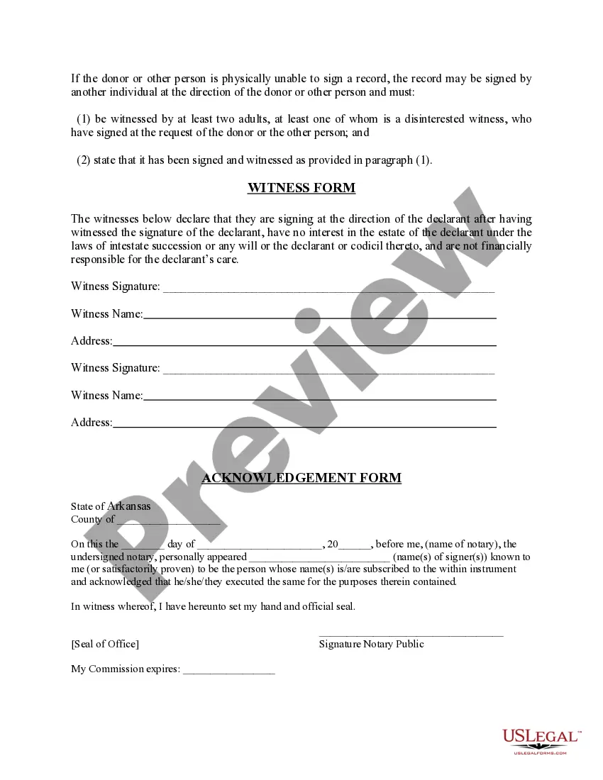 Preview Donation Pursuant to the Arkansas Revised Uniform Anatomical Gift Act