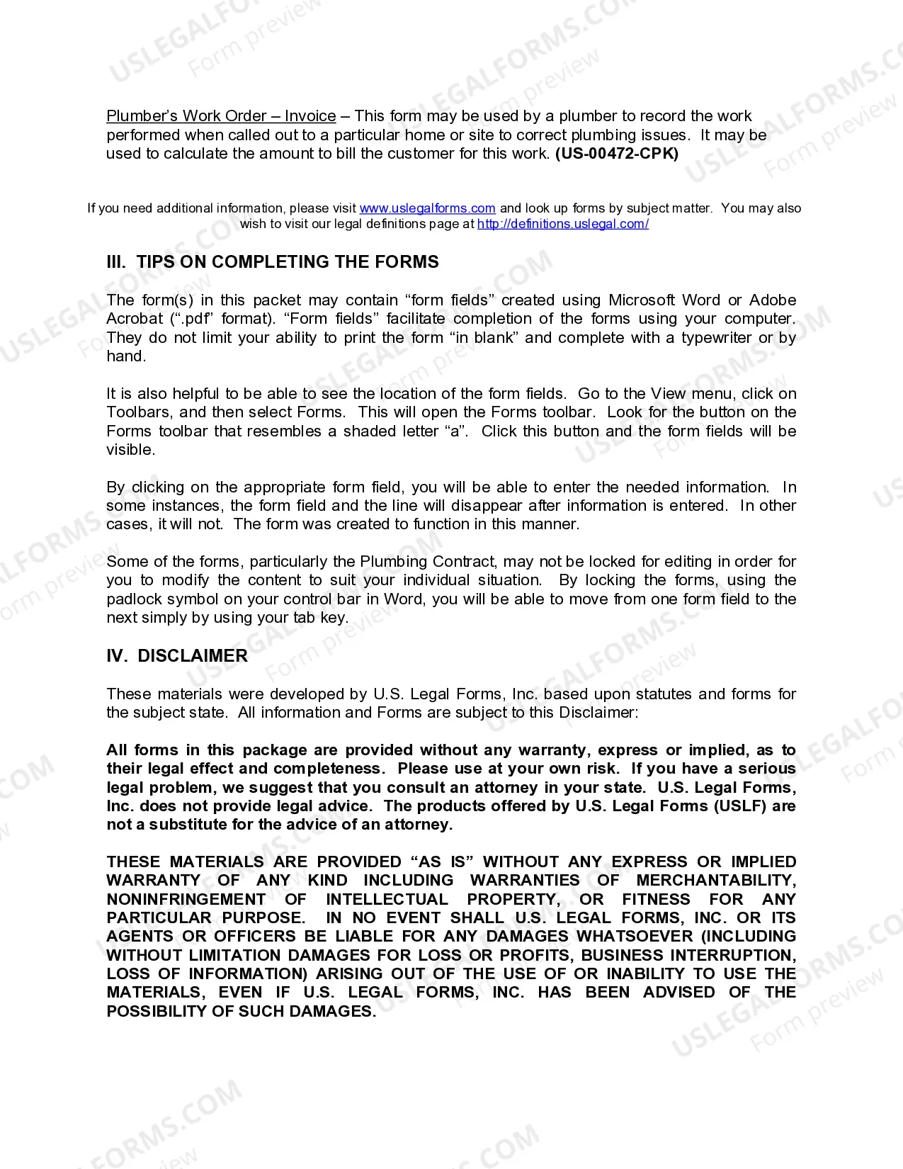 Preview Arkansas Plumbing Contractor Package