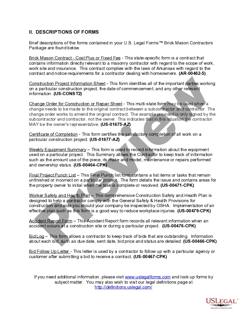 Preview Arkansas Brick Mason Contractor Package