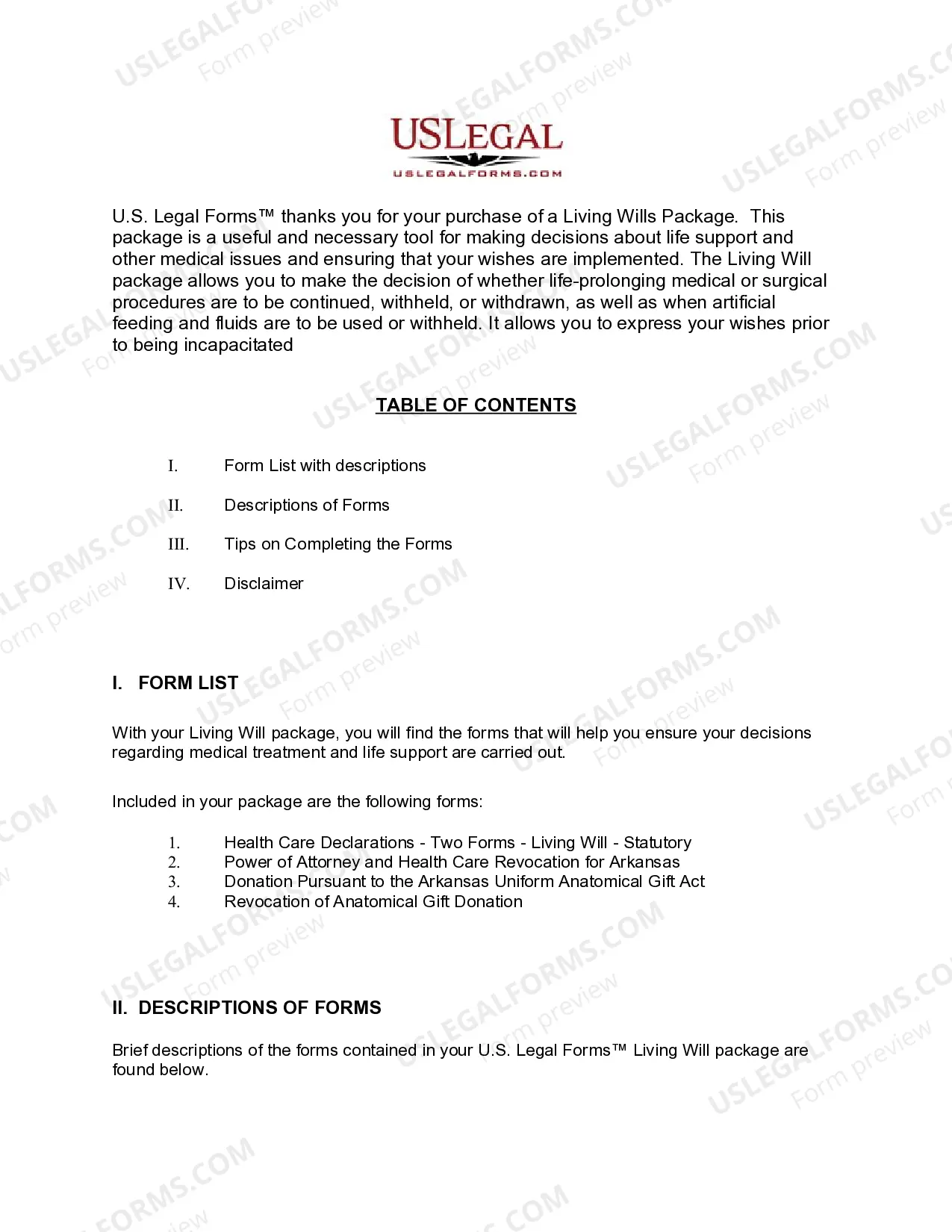 Preview Arkansas Living Wills and Health Care Package