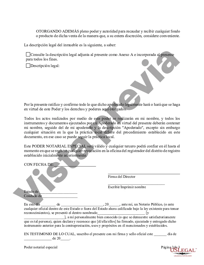 Preview Poder notarial especial o limitado para transacciones de venta de bienes raíces por parte del vendedor