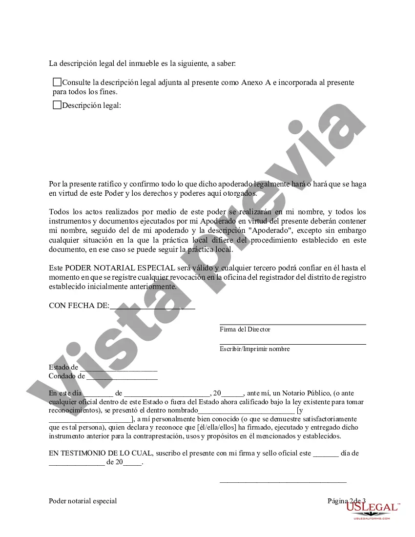 Preview Poder notarial especial o limitado para transacciones de compra de bienes raíces por parte del comprador