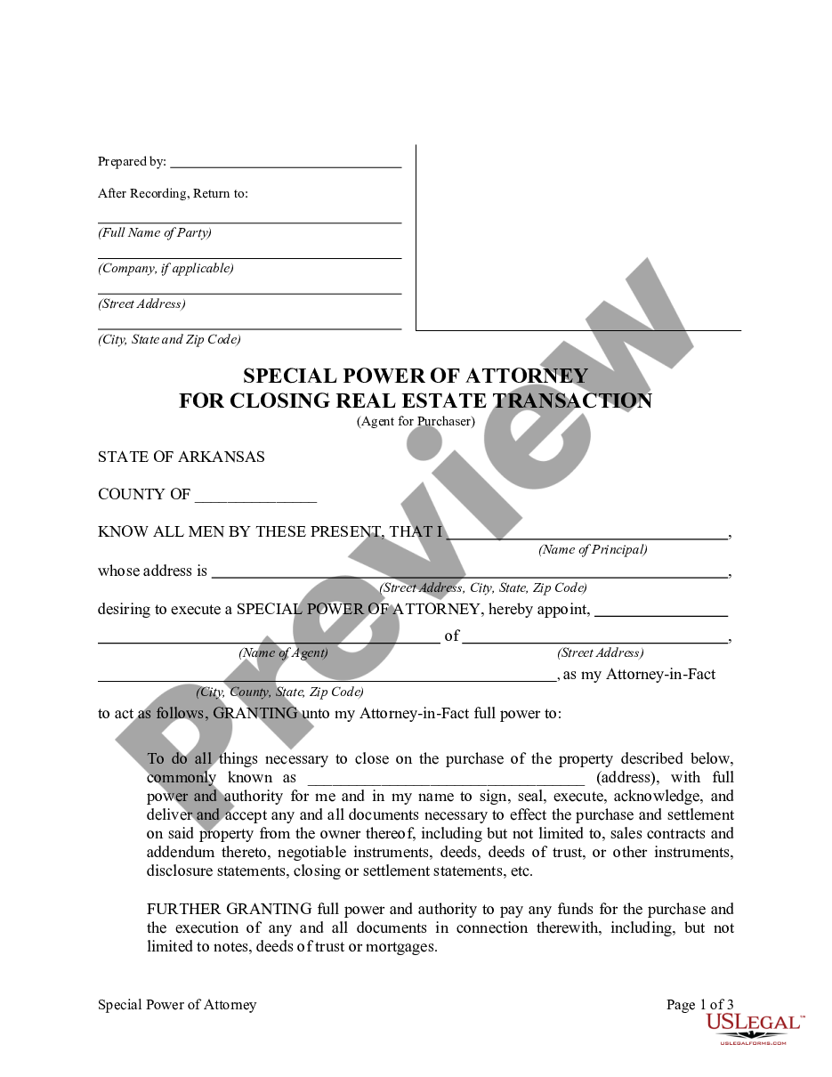 page 0 Special or Limited Power of Attorney for Real Estate Purchase Transaction by Purchaser preview