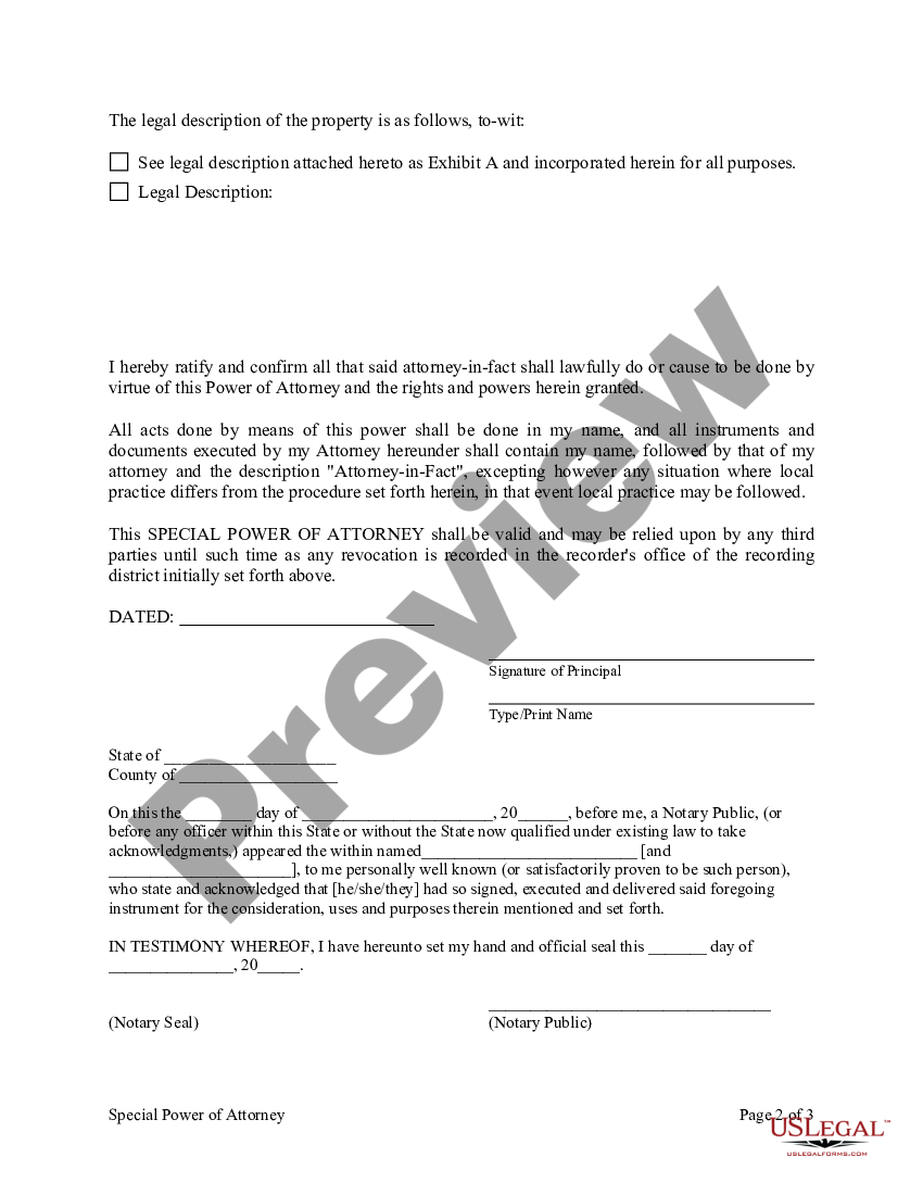 page 1 Special or Limited Power of Attorney for Real Estate Purchase Transaction by Purchaser preview