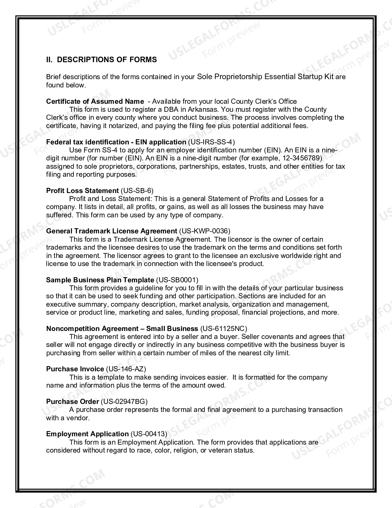 Preview Arkansas Sole Proprietorship Essential Startup Kit