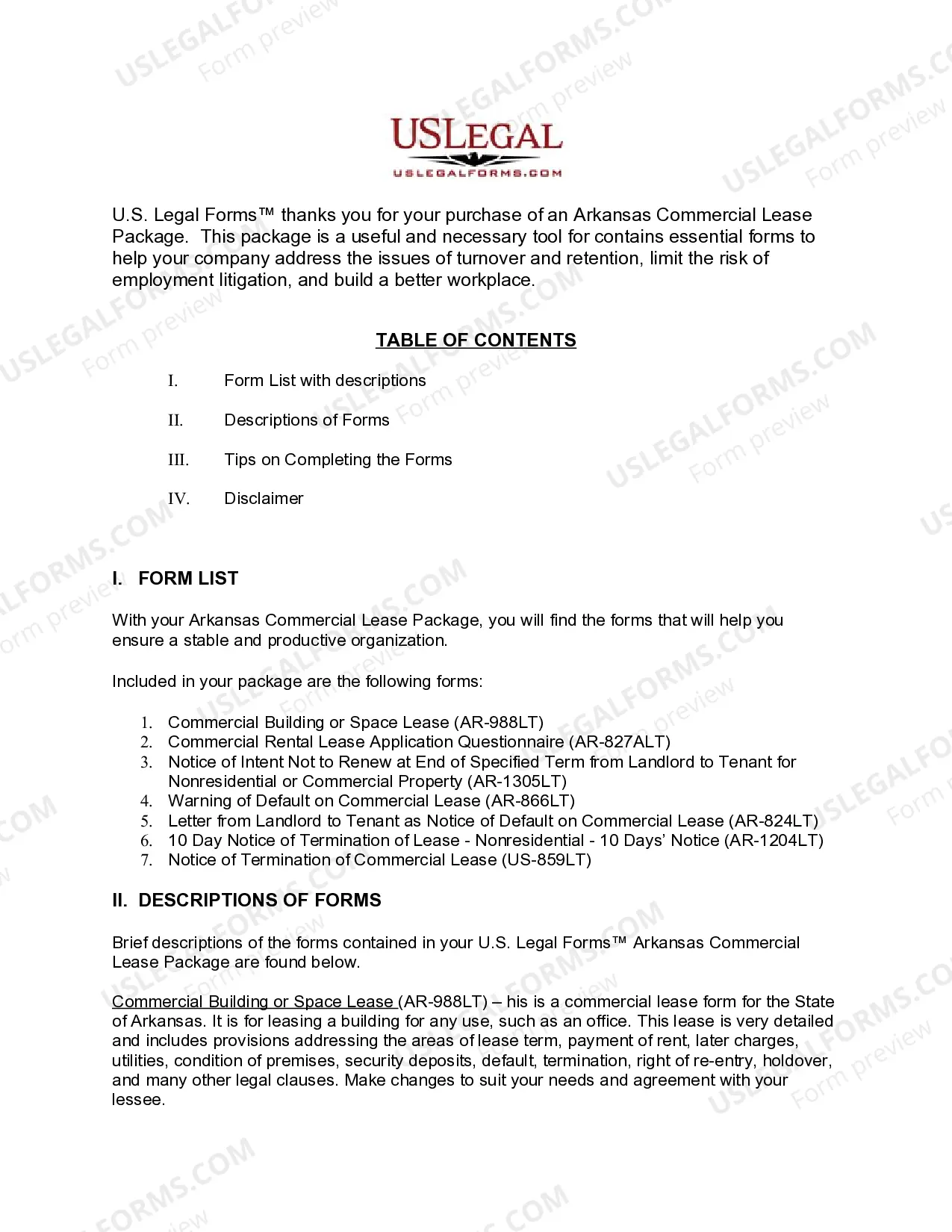 Preview Arkansas Commercial Lease Package