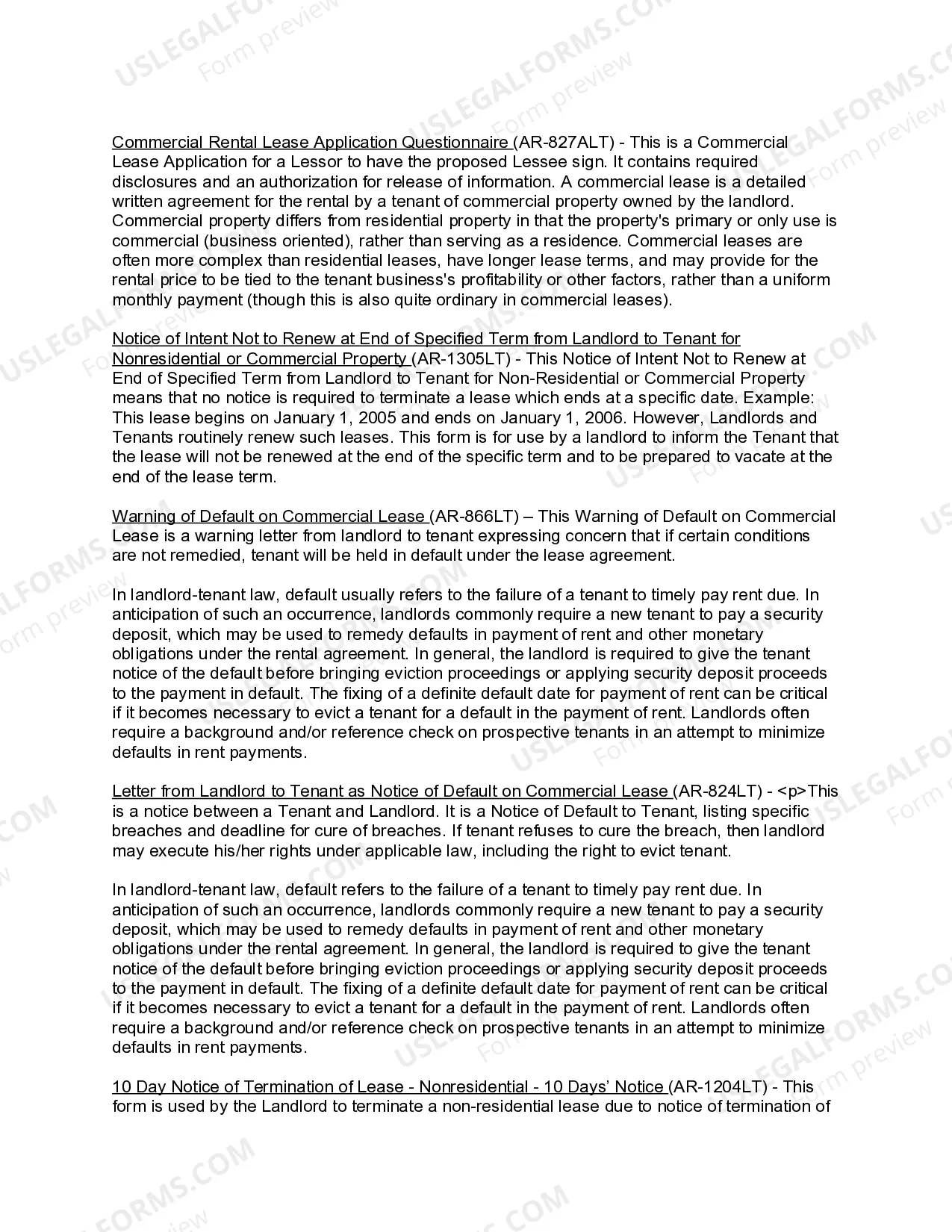 Preview Arkansas Commercial Lease Package