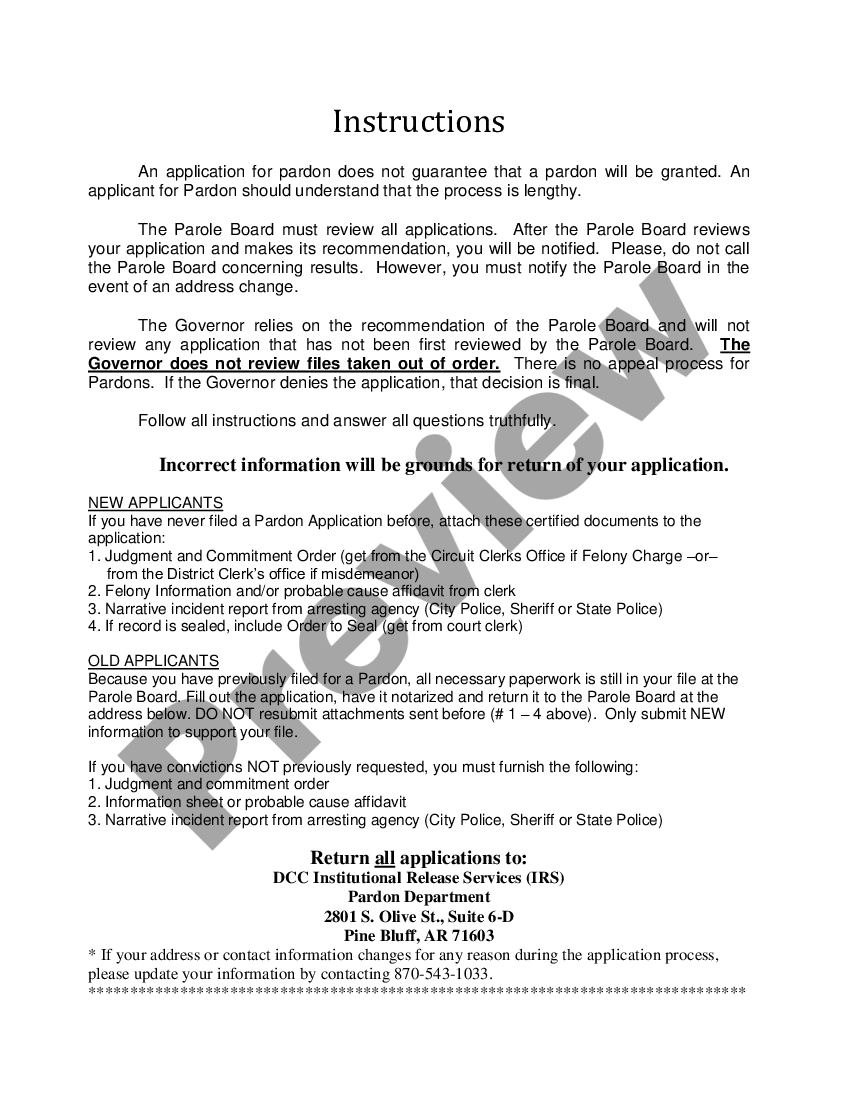 Arkansas Pardon Application Arkansas Pardon Application US Legal Forms