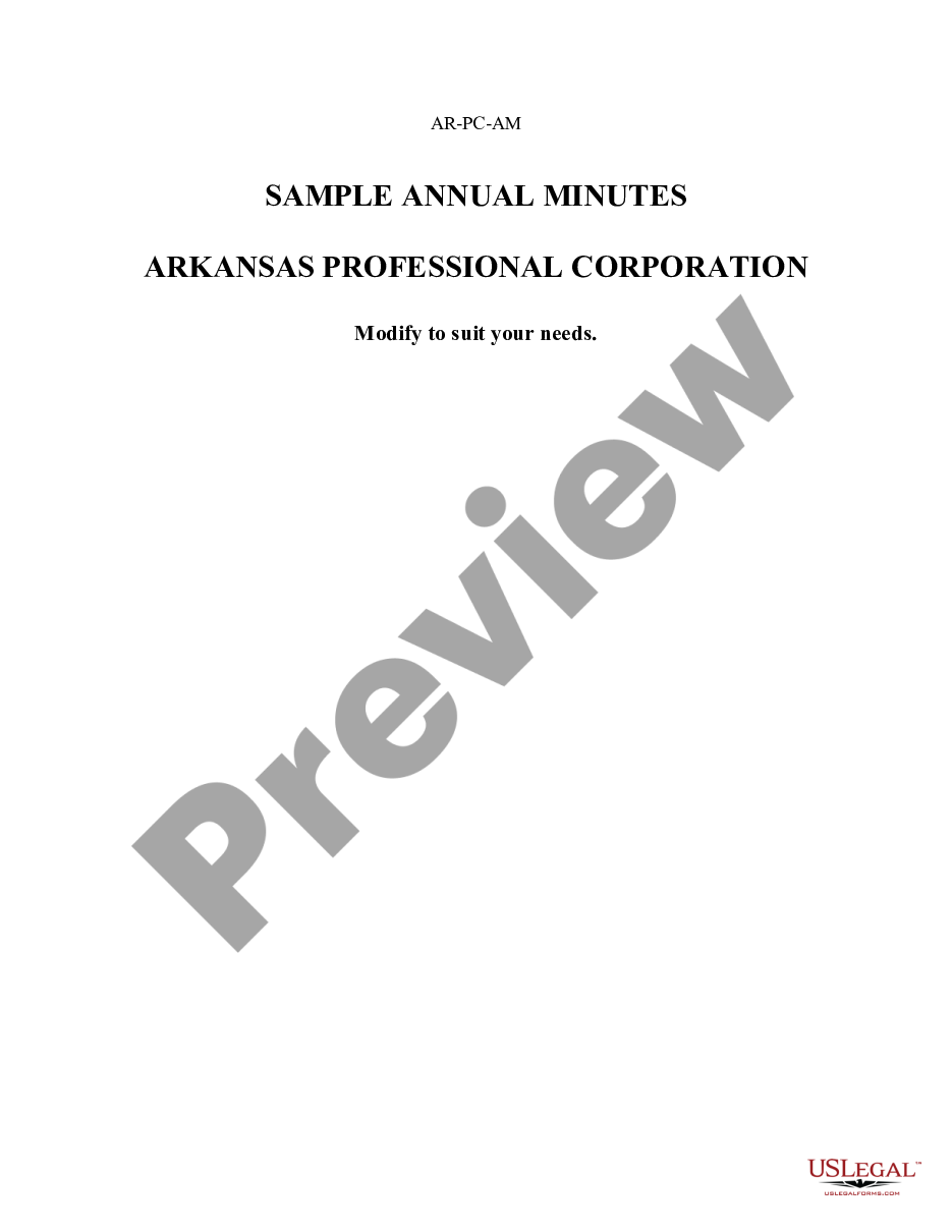 page 0 Sample Annual Minutes for an Arkansas Professional Corporation preview