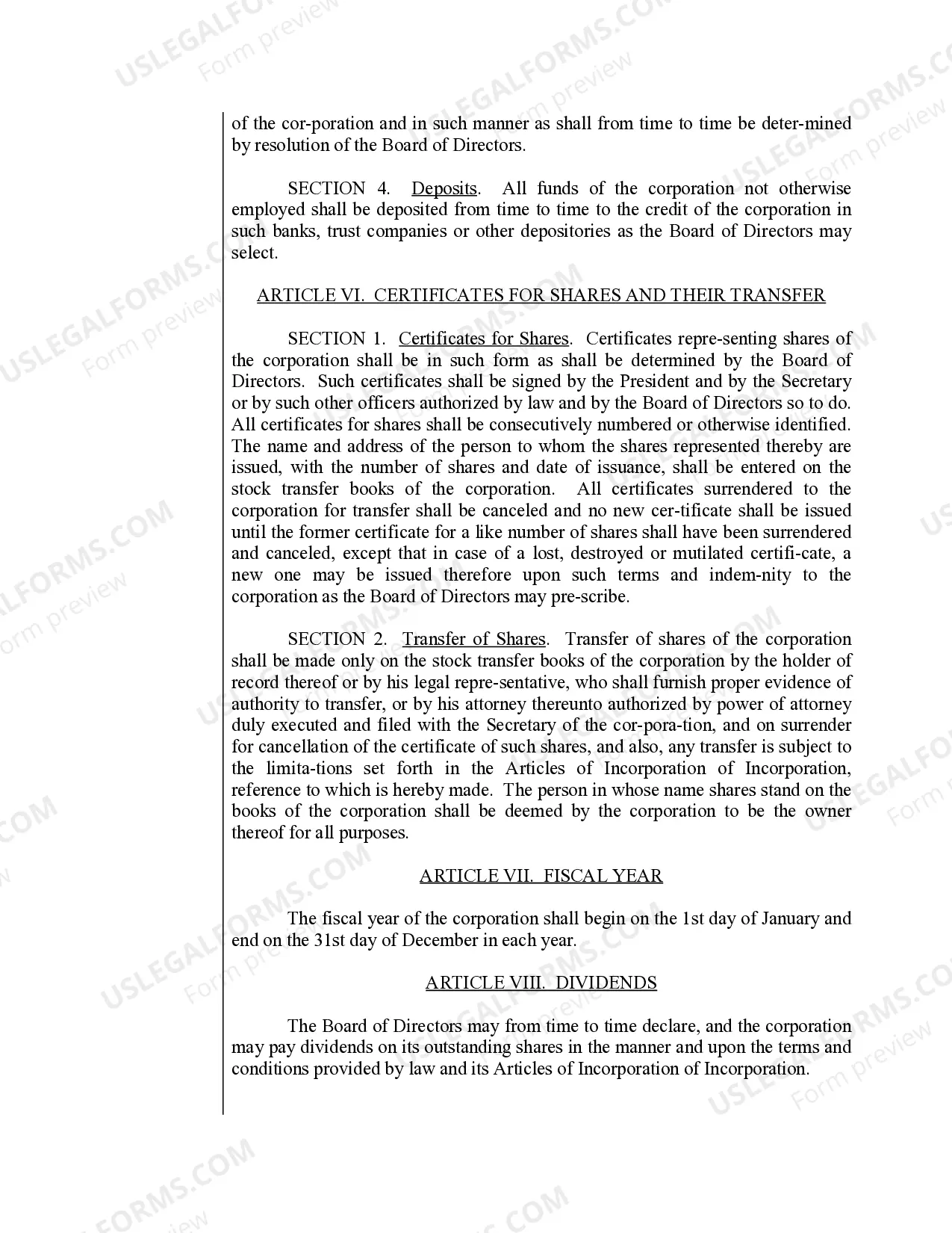 Preview Sample Bylaws for an Arkansas Professional Corporation