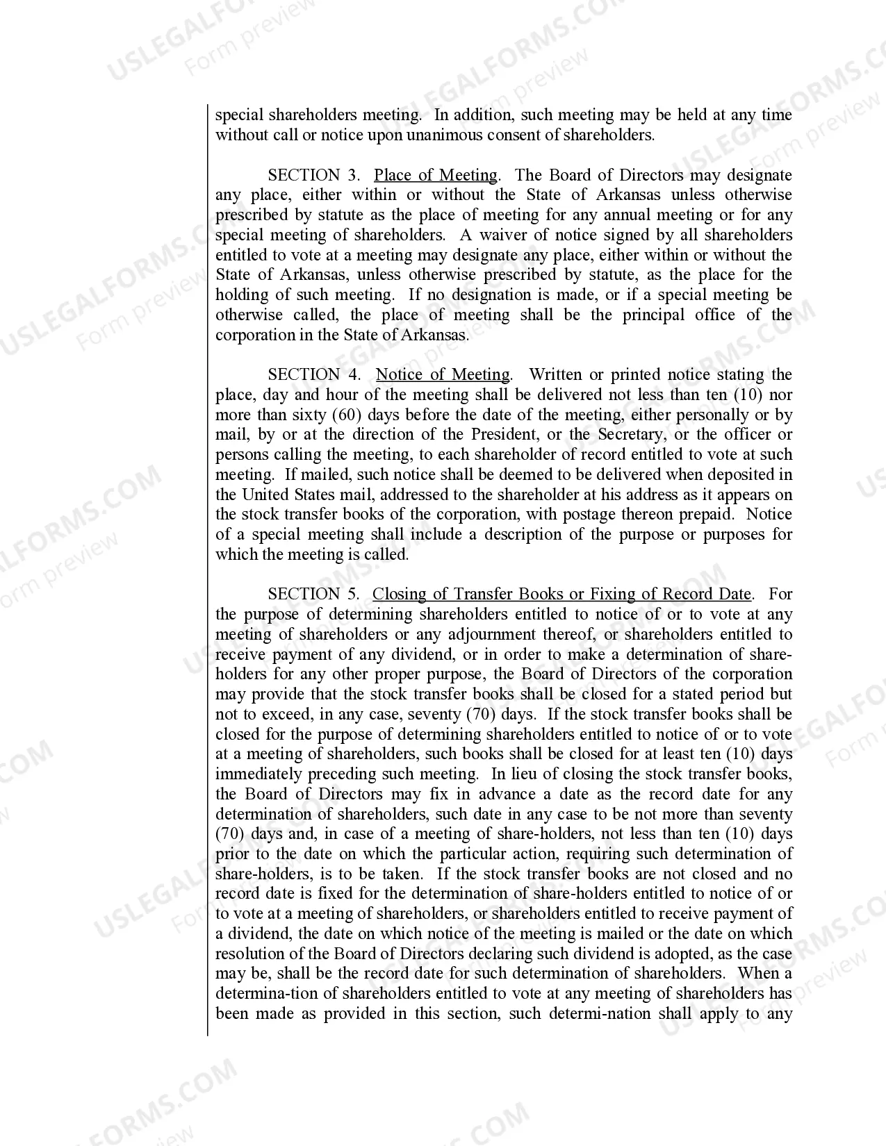 Preview Sample Bylaws for an Arkansas Professional Corporation