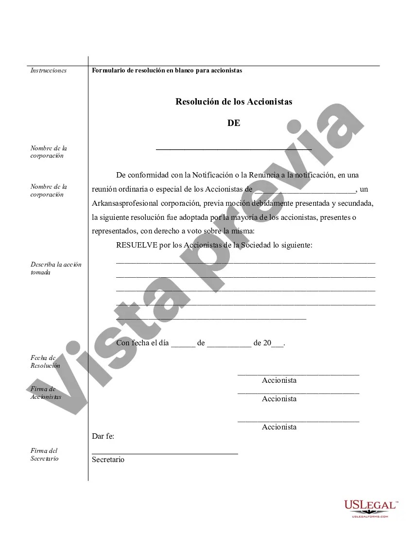 Preview Ejemplos de registros corporativos para una corporación profesional de Arkansas