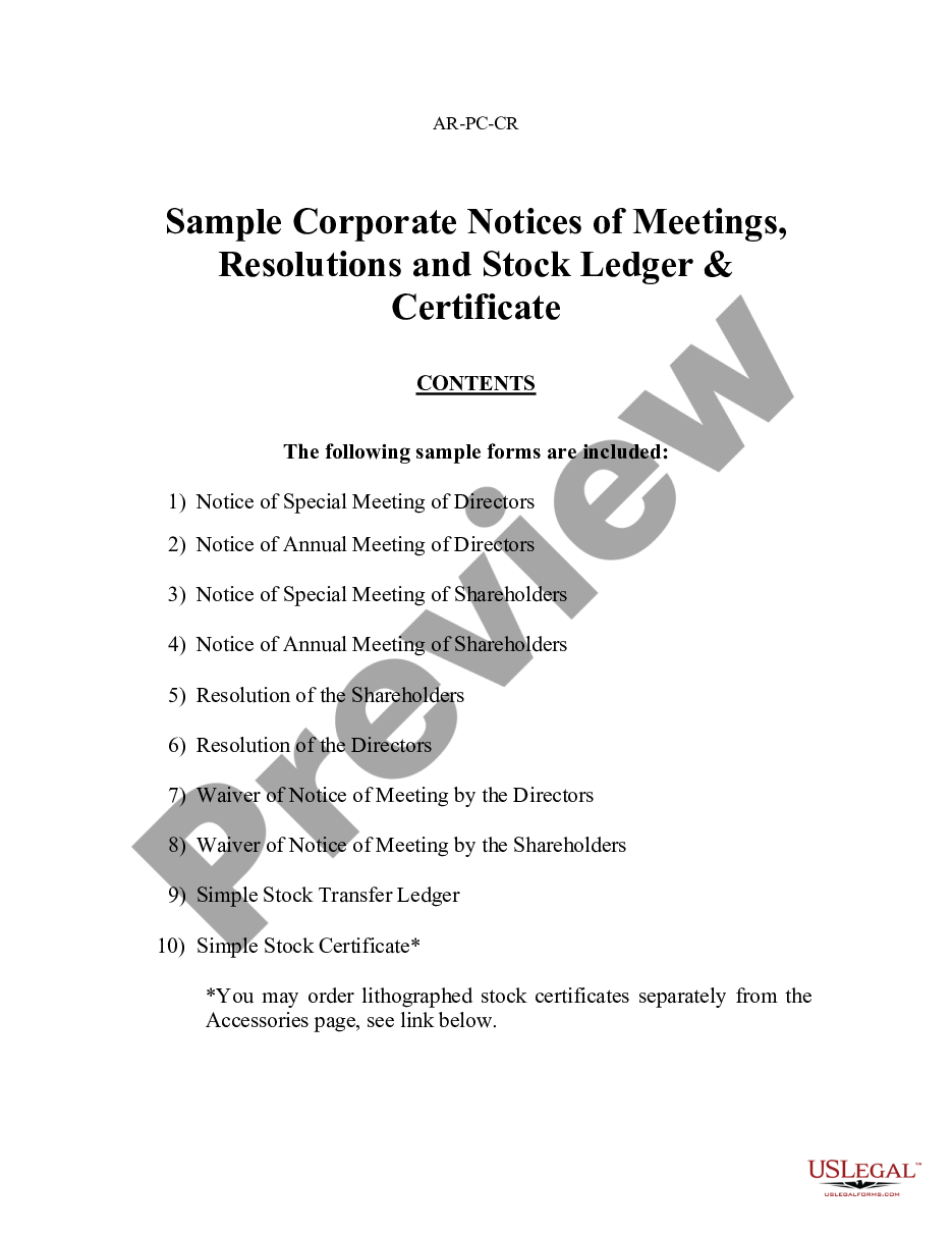 page 0 Sample Corporate Records for an Arkansas Professional Corporation preview