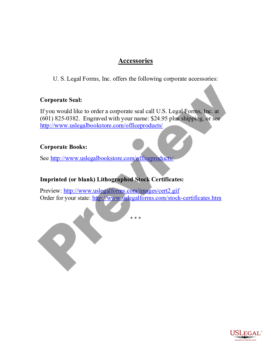 page 1 Sample Corporate Records for an Arkansas Professional Corporation preview