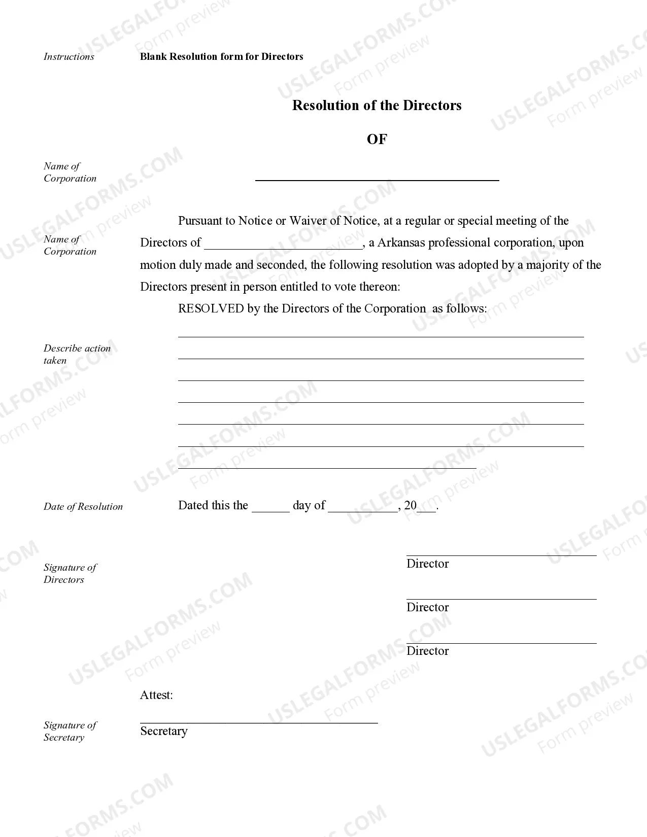 Preview Sample Corporate Records for an Arkansas Professional Corporation