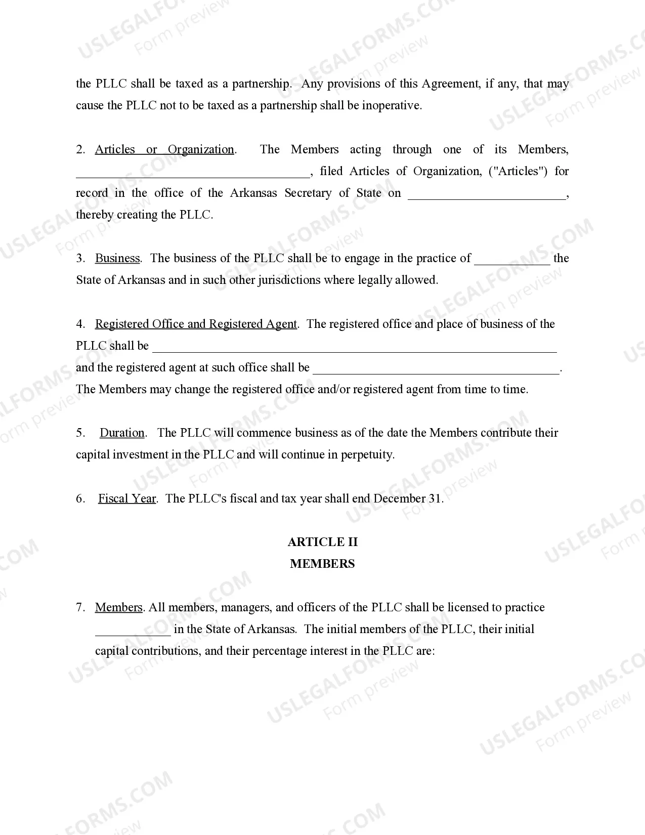 Preview Sample Operating Agreement for Professional Limited Liability Company PLLC